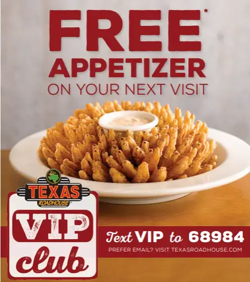 Texas Roadhouse VIP Club Benefits, Sign In, How to Join 3 Texas Roadhouse VIP Club free Appetizer