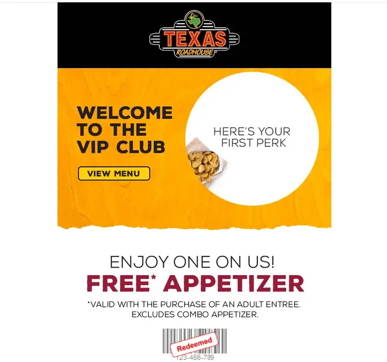 Texas Roadhouse VIP Club Benefits, Sign In, How to Join 2 Texas Roadhouse VIP Club free Appetizer