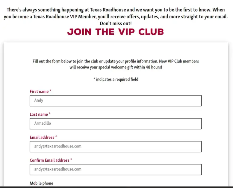 Texas Roadhouse VIP Club Benefits, Sign In, How to Join 1 Texas Roadhouse VIP Club